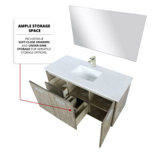 Fairbanks 48W x 20D Rustic Acacia Bath Vanity, Cultured Marble Top and Brushed Nickel Faucet Set