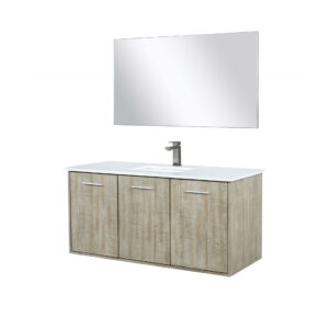 Fairbanks 48W x 20D Rustic Acacia Bath Vanity, Cultured Marble Top, Gun Metal Faucet Set and 43Mirror