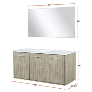 Fairbanks 48W x 20D Rustic Acacia Bath Vanity, Cultured Marble Top and 43Mirror