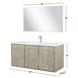 Fairbanks 48W x 20D Rustic Acacia Bath Vanity, Cultured Marble Top, Chrome Faucet Set and 43Mirror