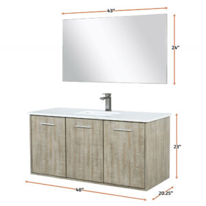 Fairbanks 48W x 20D Rustic Acacia Bath Vanity, Cultured Marble Top, Gun Metal Faucet Set and 43Mirror