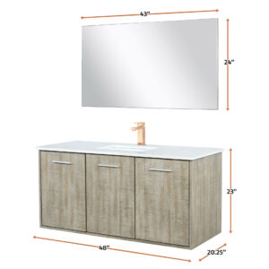 Fairbanks 48W x 20D Rustic Acacia Bath Vanity, Cultured Marble Top, Rose Gold Faucet Set and 43Mirror