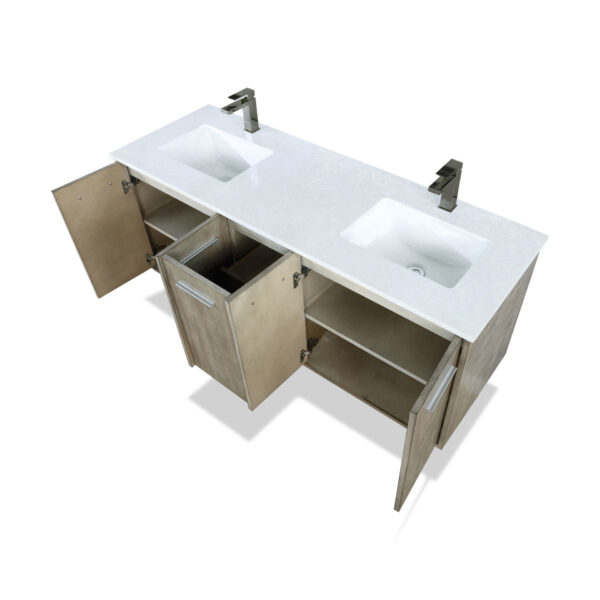 Fairbanks 60W x 20D Rustic Acacia Double Bath Vanity, Cultured Marble Top and Gun Metal Faucet Set