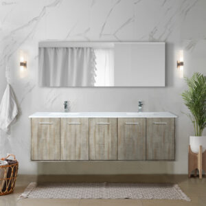 Fairbanks 72W x 20D Rustic Acacia Double Bath Vanity, Cultured Marble Top and Chrome Faucet Set