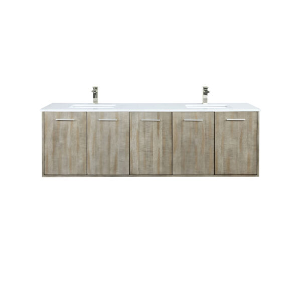 Fairbanks 72W x 20D Rustic Acacia Double Bath Vanity, Cultured Marble Top and Brushed Nickel Faucet Set