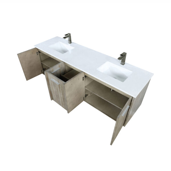 Fairbanks 72W x 20D Rustic Acacia Double Bath Vanity, Cultured Marble Top and Gun Metal Faucet Set