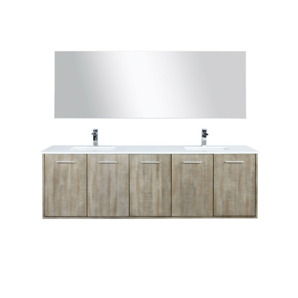 Fairbanks 72W x 20D Rustic Acacia Double Bath Vanity, Cultured Marble Top, Chrome Faucet Set and 70Mirror