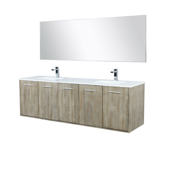 Fairbanks 72W x 20D Rustic Acacia Double Bath Vanity, Cultured Marble Top, Chrome Faucet Set and 70Mirror