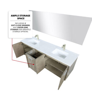 Fairbanks 72W x 20D Rustic Acacia Double Bath Vanity, Cultured Marble Top and Brushed Nickel Faucet Set