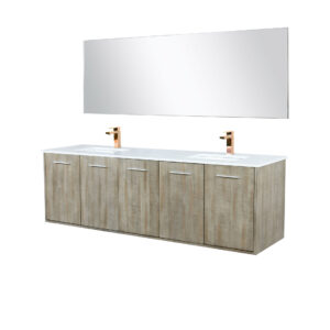 Fairbanks 72W x 20D Rustic Acacia Double Bath Vanity, Cultured Marble Top, Rose Gold Faucet Set and 70Mirror