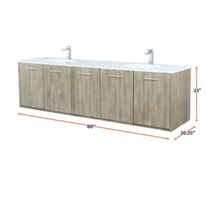 Fairbanks 80W x 20D Rustic Acacia Double Bath Vanity, White Quartz Top and Chrome Faucet Set