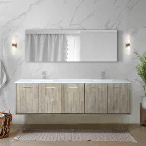 Fairbanks 80W x 20D Rustic Acacia Double Bath Vanity, Cultured Marble Top and Chrome Faucet Set