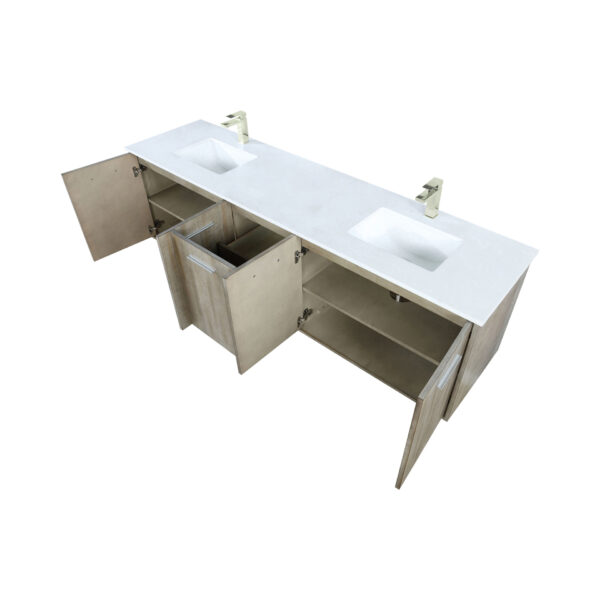 Fairbanks 80W x 20D Rustic Acacia Double Bath Vanity, Cultured Marble Top and Brushed Nickel Faucet Set