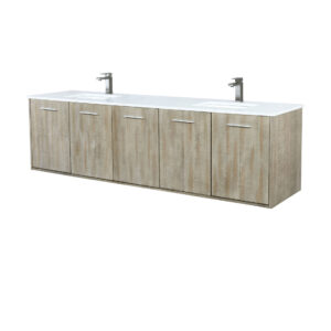 Fairbanks 80W x 20D Rustic Acacia Double Bath Vanity, Cultured Marble Top and Gun Metal Faucet Set