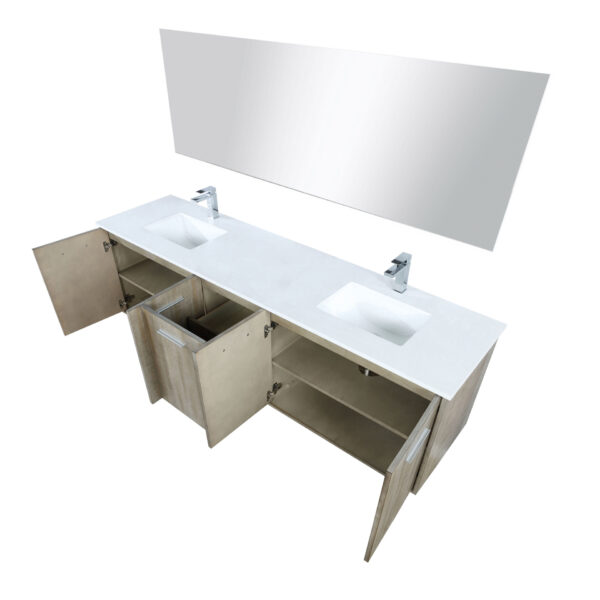 Fairbanks 80W x 20D Rustic Acacia Double Bath Vanity, Cultured Marble Top, Chrome Faucet Set and 70Mirror