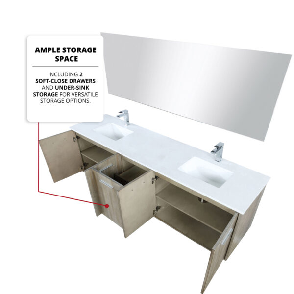 Fairbanks 80W x 20D Rustic Acacia Double Bath Vanity, Cultured Marble Top and Chrome Faucet Set