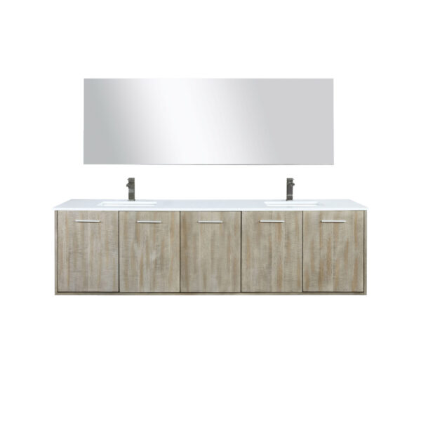 Fairbanks 80W x 20D Rustic Acacia Double Bath Vanity, Cultured Marble Top, Gun Metal Faucet Set and 70Mirror