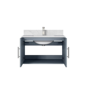 Geneva 30 in. W x 22 in. D Dark Grey Bath Vanity, Carrara Marble Top, and Faucet Set