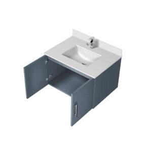 Geneva 30 in. W x 22 in. D Dark Grey Bath Vanity, White Quartz Top, and Faucet Set