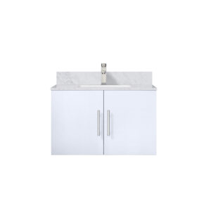 Geneva 30 in. W x 22 in. D Glossy White Bath Vanity, Carrara Marble Top, and Faucet Set