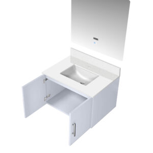 Geneva 30 in. W x 22 in. D Glossy White Bath Vanity, Cultured Marble Top, and 30 in. LED Mirror