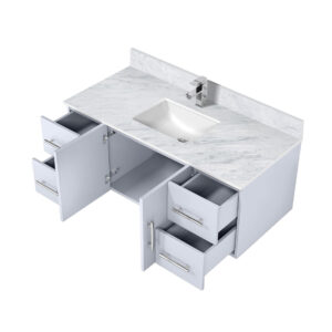 Geneva 48 in. W x 22 in. D Glossy White Bath Vanity, Carrara Marble Top, and Faucet Set