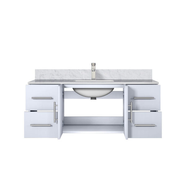 Geneva 48 in. W x 22 in. D Glossy White Bath Vanity, Carrara Marble Top, and Faucet Set