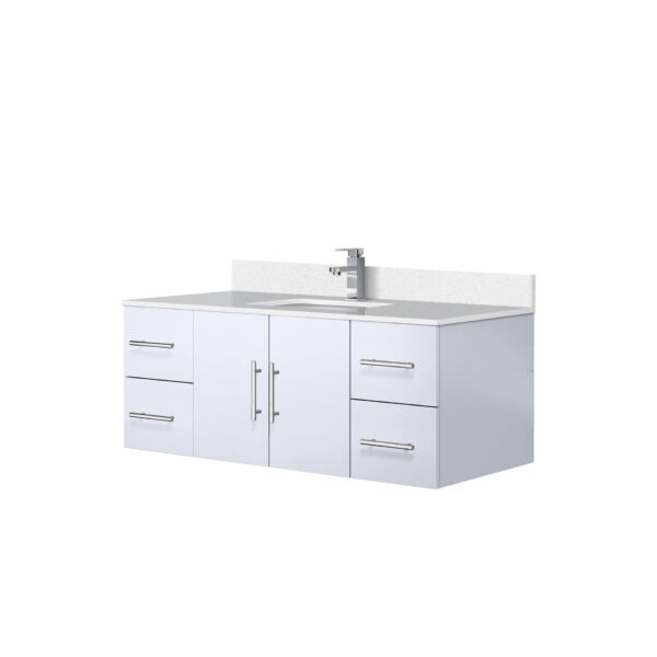 Geneva 48 in. W x 22 in. D Glossy White Bath Vanity, White Quartz Top, and Faucet Set