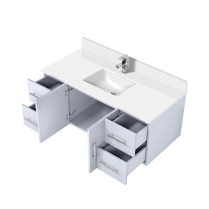 Geneva 48 in. W x 22 in. D Glossy White Bath Vanity, White Quartz Top, and Faucet Set