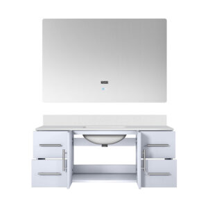 Geneva 48 in. W x 22 in. D Glossy White Bath Vanity, White Quartz Top, and 48 in. LED Mirror