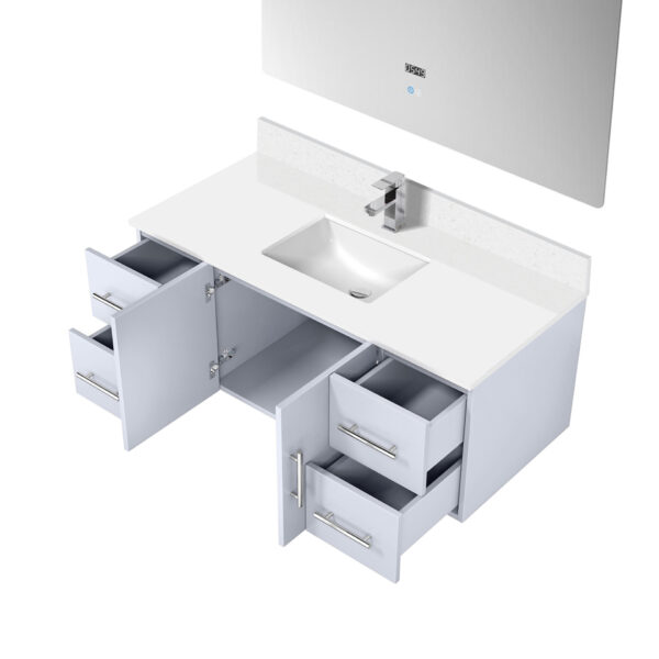 Geneva 48 in. W x 22 in. D Glossy White Bath Vanity, White Quartz Top, Faucet Set, and 48 in. LED Mirror