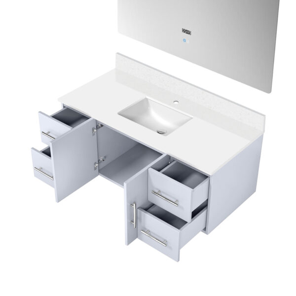 Geneva 48 in. W x 22 in. D Glossy White Bath Vanity, Cultured Marble Top, and 48 in. LED Mirror