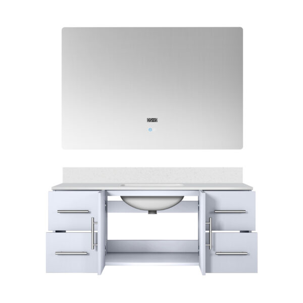 Geneva 48 in. W x 22 in. D Glossy White Bath Vanity, Cultured Marble Top, and 48 in. LED Mirror