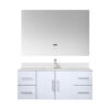 Geneva 48 in. W x 22 in. D Glossy White Bath Vanity, Cultured Marble Top, Faucet Set, and 48 in. LED Mirror