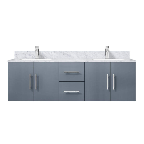 Geneva 60 in. W x 22 in. D Dark Grey Double Bath Vanity, Carrara Marble Top, and Faucet Set