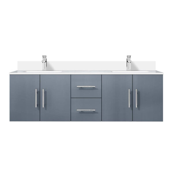 Geneva 60 in. W x 22 in. D Dark Grey Double Bath Vanity, Cultured Marble Top, and Faucet Set