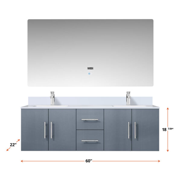 Geneva 60 in. W x 22 in. D Dark Grey Double Bath Vanity and Cultured Marble Top