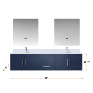 Geneva 80 in. W x 22 in. D Navy Blue Double Bath Vanity and Cultured Marble Top