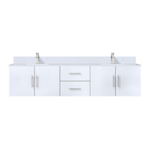 Geneva 80 in. W x 22 in. D Glossy White Double Bath Vanity, Cultured Marble Top, and Faucet Set