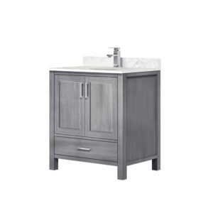 Jacques 30 in. W x 22 in. D Distressed Grey Bath Vanity, Carrara Marble Top, and Faucet Set