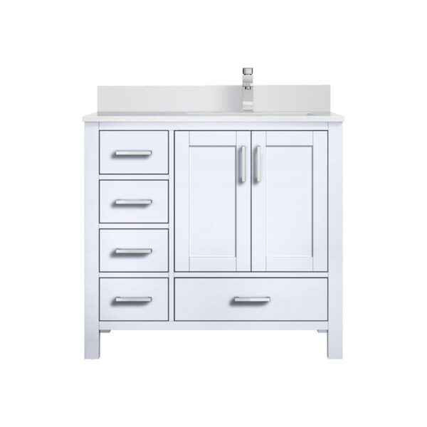 Jacques 36 in. W x 22 in. D Right Offset White Bath Vanity, White Quartz Top, and Faucet Set