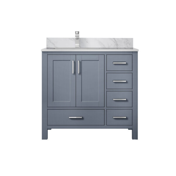 Jacques 36 in. W x 22 in. D Left Offset Dark Grey Bath Vanity, Carrara Marble Top, and Faucet Set