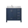 Jacques 36 in. W x 22 in. D Left Offset Navy Blue Bath Vanity, Carrara Marble Top, and Faucet Set