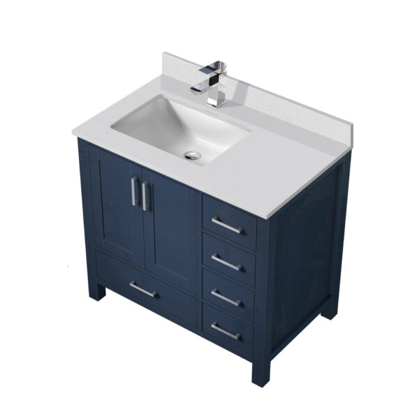 Jacques 36 in. W x 22 in. D Left Offset Navy Blue Bath Vanity, White Quartz Top, and Faucet Set