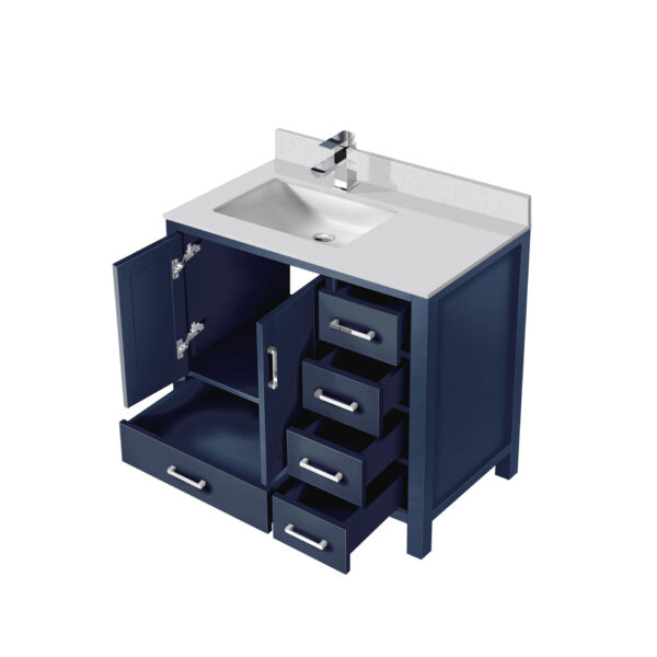 Jacques 36 in. W x 22 in. D Left Offset Navy Blue Bath Vanity, White Quartz Top, and Faucet Set