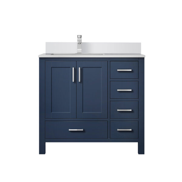 Jacques 36 in. W x 22 in. D Left Offset Navy Blue Bath Vanity, Cultured Marble Top, and Faucet Set