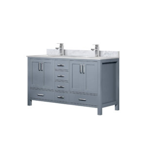 Jacques 60 in. W x 22 in. D Dark Grey Double Bath Vanity, Carrara Marble Top, and Faucet Set