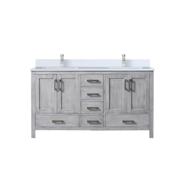 Jacques 60 in. W x 22 in. D Distressed Grey Bath Vanity, Cultured Marble Top, and Faucet Set