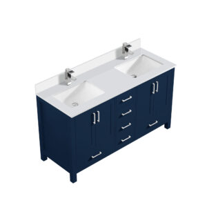 Jacques 60 in. W x 22 in. D Navy Blue Bath Vanity, Cultured Marble Top, and Faucet Set