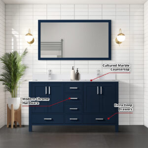 Jacques 60 in. W x 22 in. D Navy Blue Bath Vanity and Cultured Marble Top